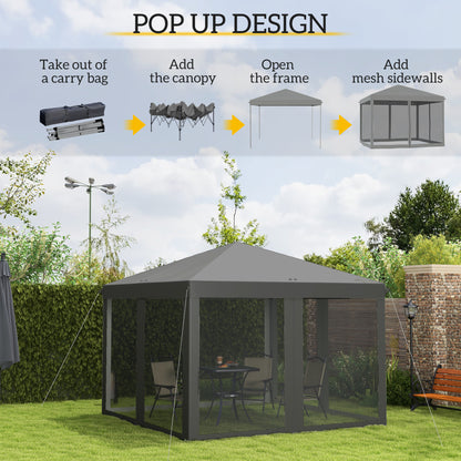 3 x 3 m Pop Up Gazebo, 420D Garden Tent Canopy with Removable Mesh Sidewall Netting, Carry Bag for Garden Patio Outdoor