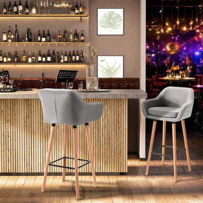 Set of 2 Bar Stools Modern Upholstered Seat Bar Chairs w/ Metal Frame