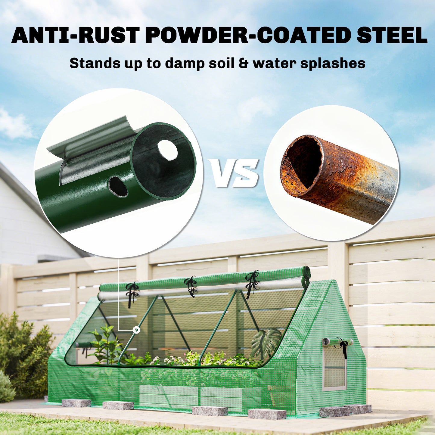 Portable Small Polytunnel, Mini Greenhouse with Mesh Windows for Indoor and Outdoor, 240x90x90cm, Green