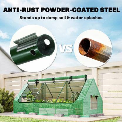 Portable Small Polytunnel, Mini Greenhouse with Mesh Windows for Indoor and Outdoor, 240x90x90cm, Green
