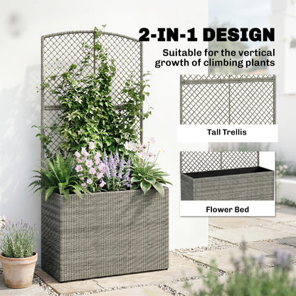 Rattan Planter with Trellis, Raised Beds for Garden with Liner for Climbing Plants Vegetables Flowers, Dark Grey