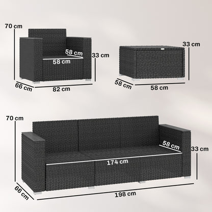 5 Seater Rattan Garden Furniture Set with Wide Armrests, Cushions, Pillows for Patio, Dark Grey