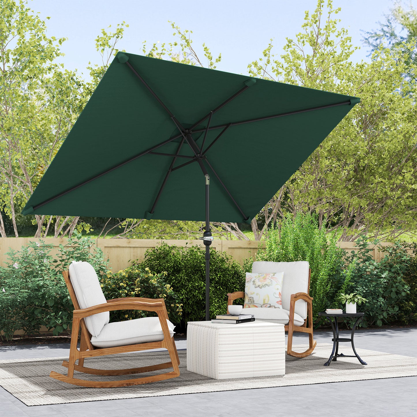 3x2m Garden Parasol Umbrella with Aluminium Pole, Tilt and Crank, Rectangular Outdoor Table Parasol Sun Shade for Patio