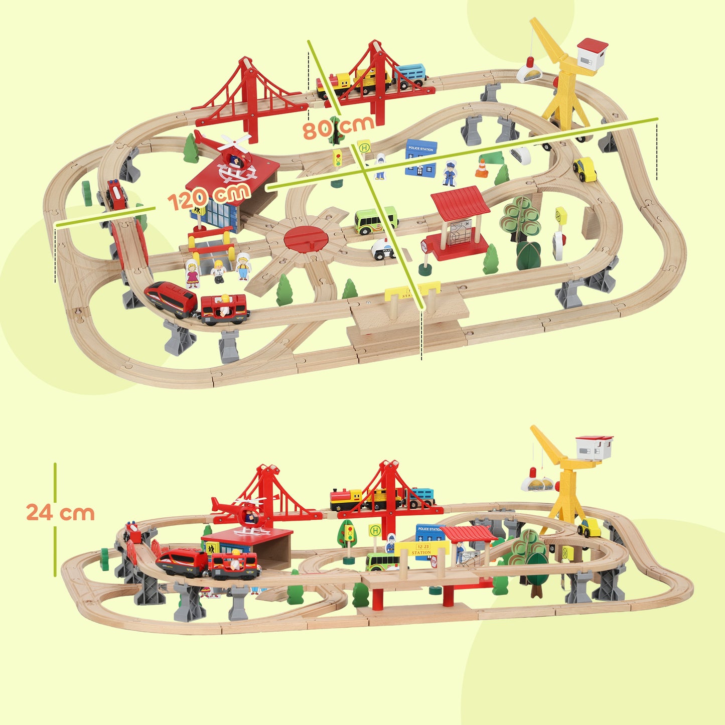 133-Piece Wooden Train Set, Toy Train with Crane, Storage Box, for Kids Ages 3+