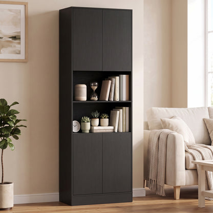 170 cm Kitchen Pantry Cabinet, Freestanding Storage Cabinet with Soft-Close Hinges, Black Wood Effect