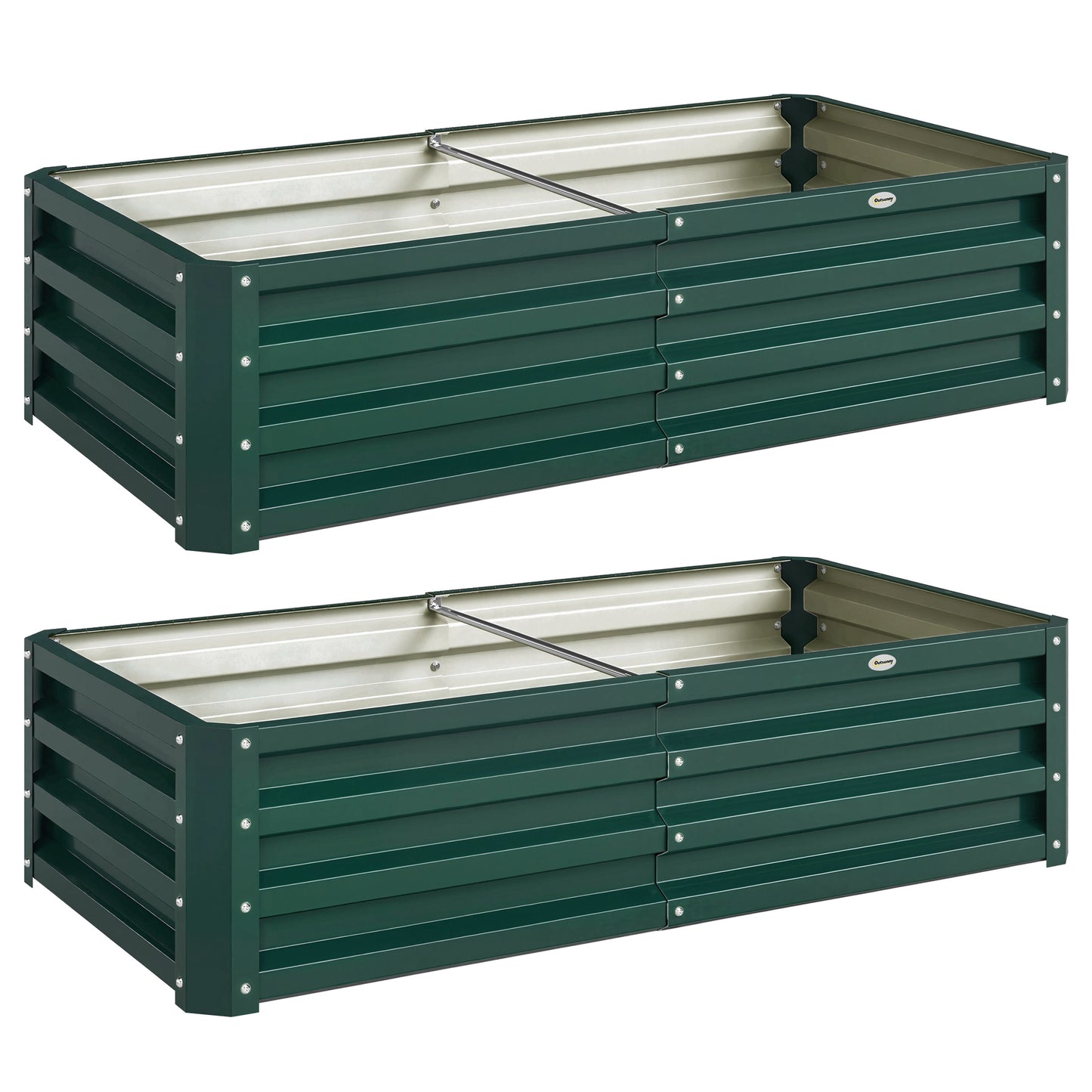 Set of 2 Raised Beds for Garden, Galvanised Outdoor Planters for Herbs Vegetables, Use for Patio Balcony, Green