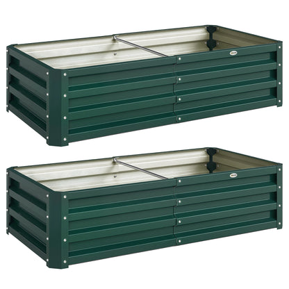 Set of 2 Raised Beds for Garden, Galvanised Outdoor Planters for Herbs Vegetables, Use for Patio Balcony, Green