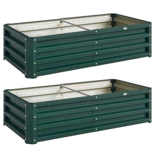 Set of 2 Raised Beds for Garden, Galvanised Outdoor Planters for Herbs Vegetables, Use for Patio Balcony, Green