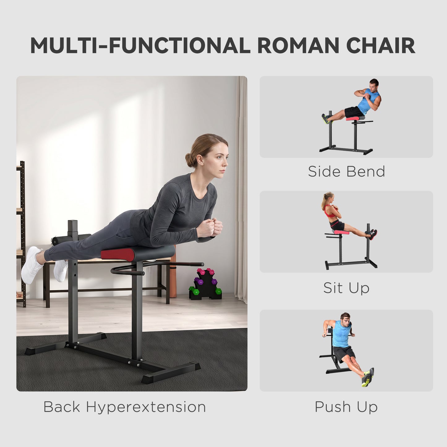 Back Extension Roman Chair, Hyperextension Bench with Adjustable Leg Roller for Back, Abdominal and Gluteal Training