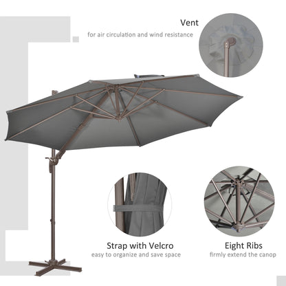 3(m) Cantilever Parasol 360° Rotation Roma Umbrella Hanging Sun Shade with Aluminium Frame, Tilt Crank