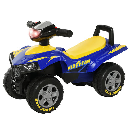 Baby Quad Bike Kids Ride On Car Goodyear Licensed Walker Foot To Floor Slider NO POWER w/ Lights Horn Storage Blue for 18-36