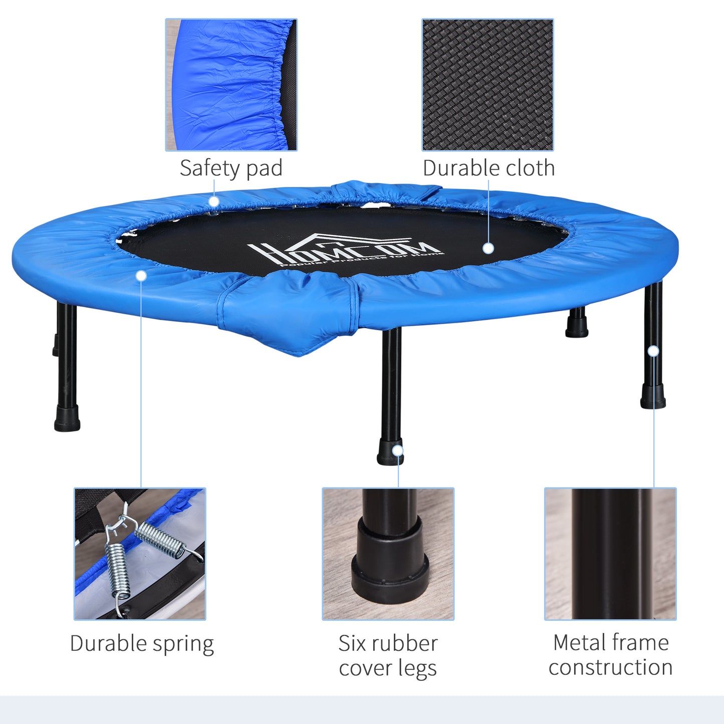 40" Mini Fitness Trampoline Home Gym Yoga Exercise Rebounder Indoor Outdoor Jumper with Safety Pad, Support Up to 150 KG