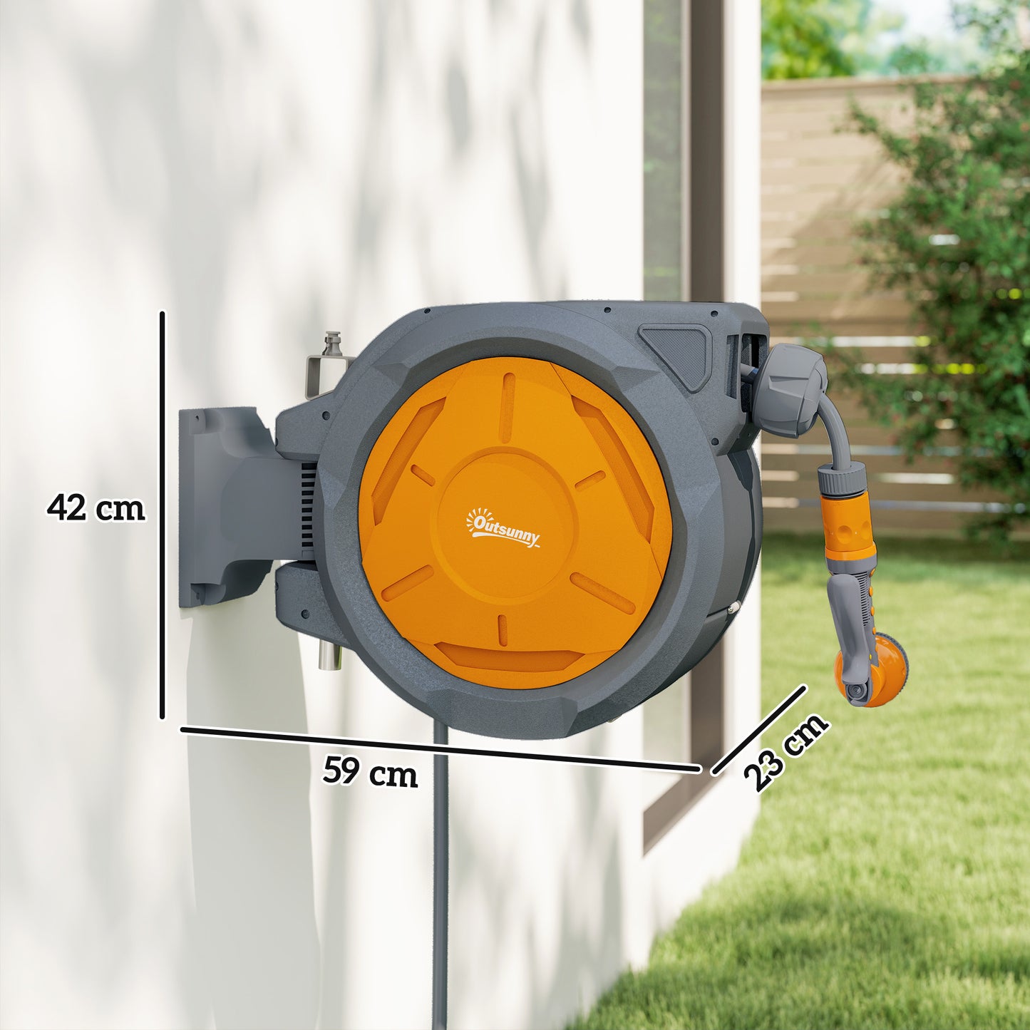 Retractable Hose Reel Wall Mounted, 30+2m Garden Hose Pipe Reel with Lock, Auto Rewind, 7 in 1 Spray Nozzle