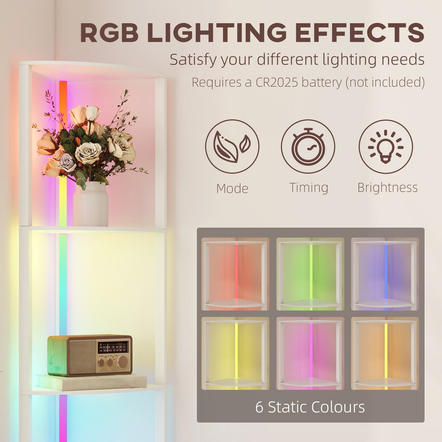 RGB LED Floor Lamp with Shelves, 4-Tier Dimmable Standing Lamp with Adjustable Brightness and Remote Control