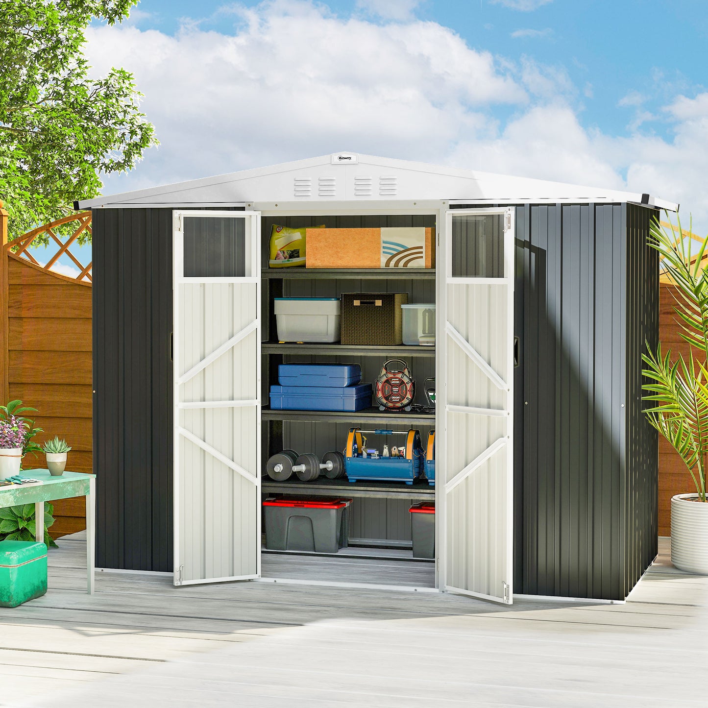8 x 4 ft Metal Garden Shed, Garden Storage Shed with Window, 4 Vents and Lockable Door