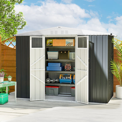 8 x 4 ft Metal Garden Shed, Garden Storage Shed with Window, 4 Vents and Lockable Door