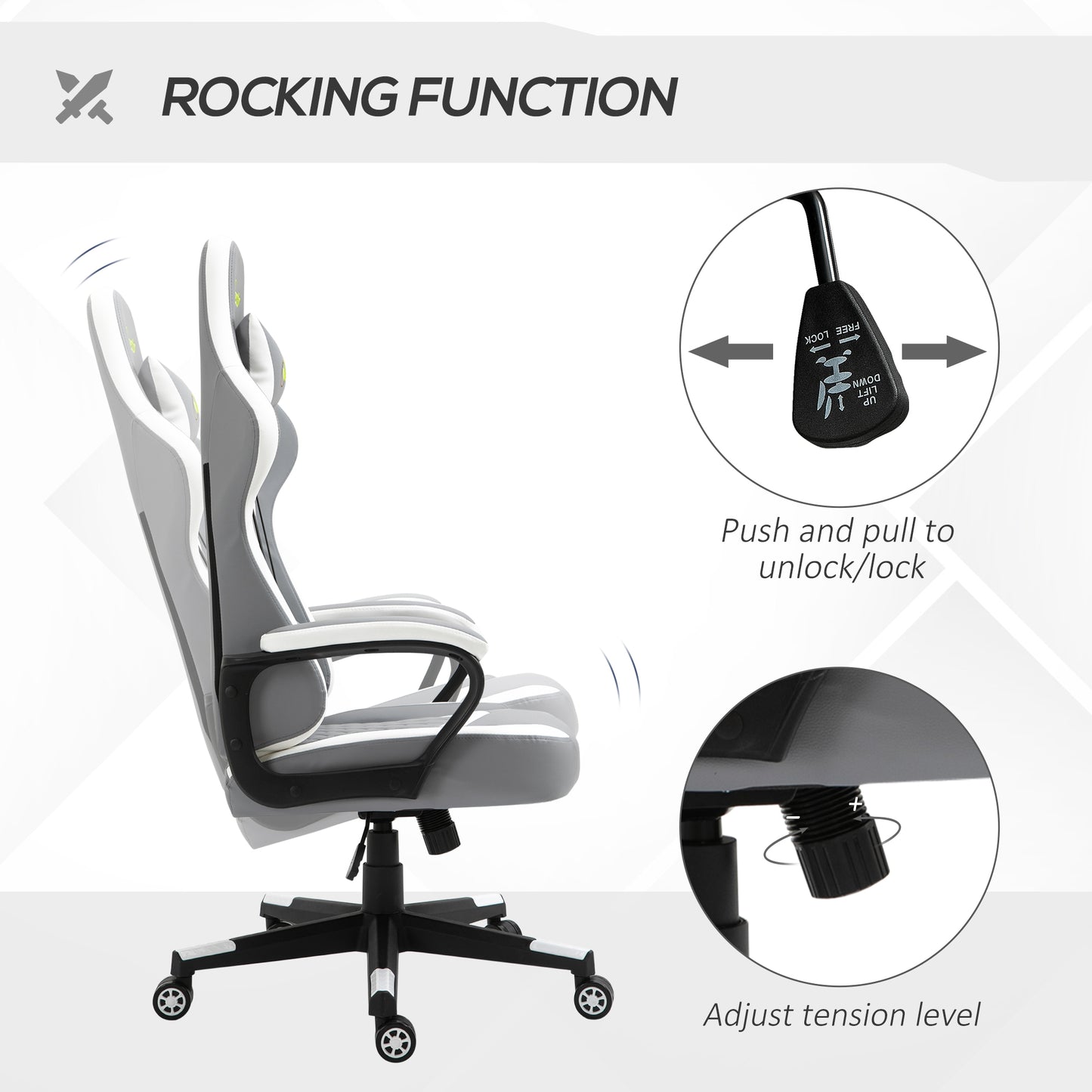 Gaming Chair, Computer Desk Chair with Lumbar Support, Faux Leather Racing Chair