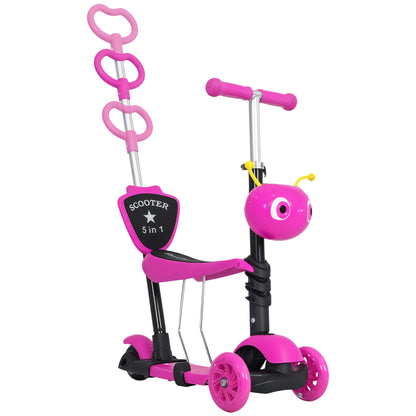Adjustable Kids Toddler Scooter, with Removable Seat, Back Handle, Pink