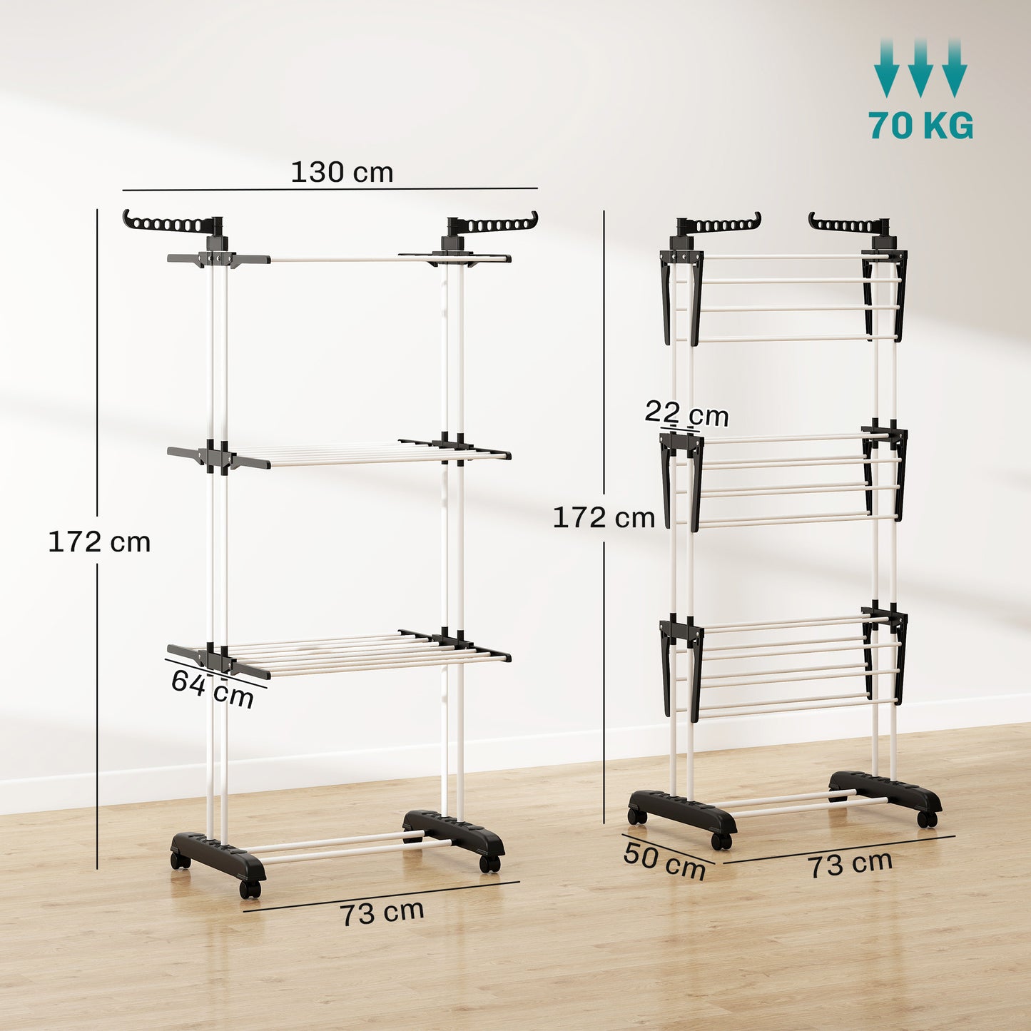 Foldable Clothes Drying Rack, 4-Tier Steel Garment Laundry Rack with Castors for Indoor and Outdoor Use, Black