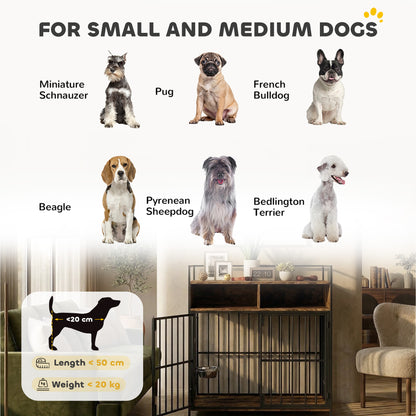 Dog Crate Furniture, Dog Cage with Rotatable Feeding Station and Storage Shelves, End Side Table Indoor Pet Kenne