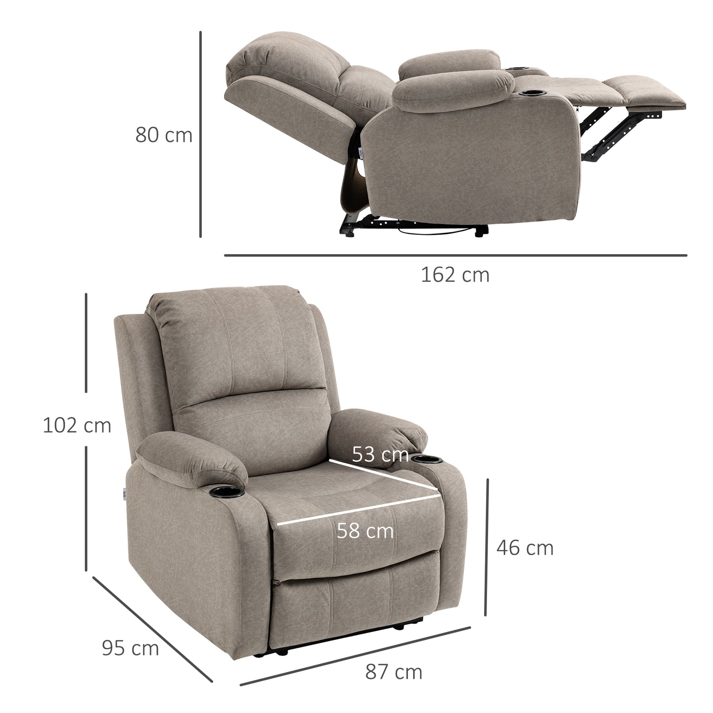 Recliner Chair, Microfibre Reclining Chair with Adjustable Leg Rest, Cup Holders, Recliner Armchair for Home Living Room