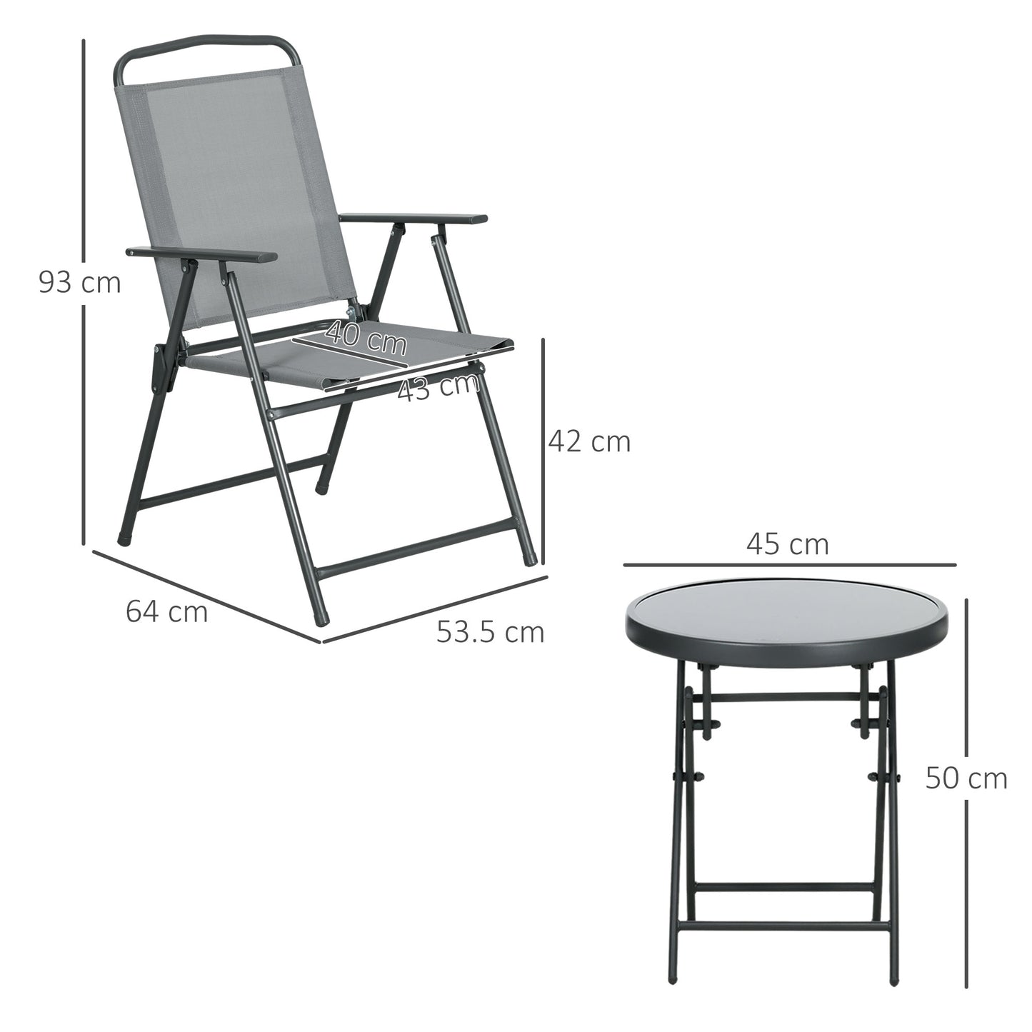 Three-Piece Garden Seat Set, with Glass-Top Table - Light Grey
