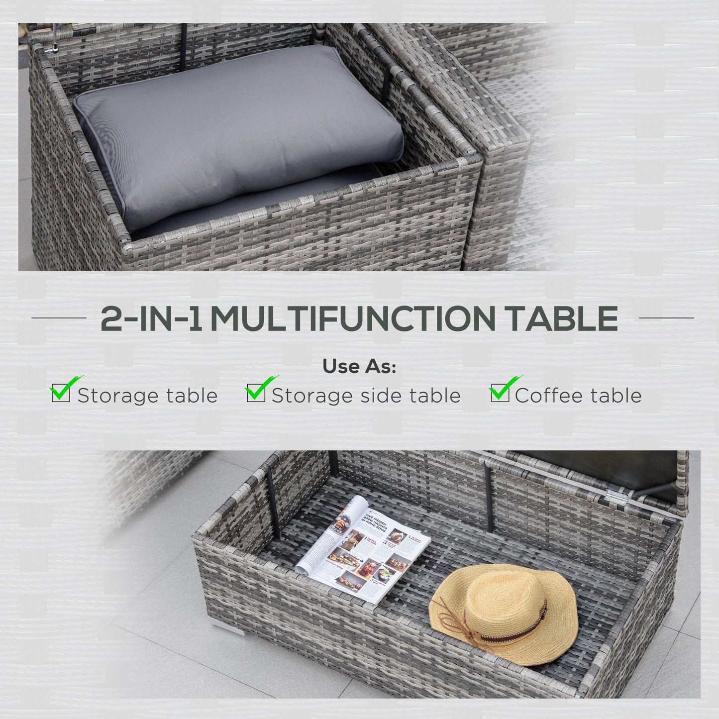 6PC Rattan Corner Sofa Set Wicker 4 Seater Garden Storage Coffee Table Conversation Ottoman Outdoor Weave Furniture w/ Cushio