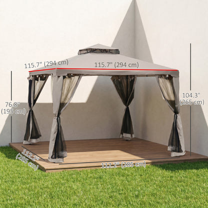 Outdoor Gazebo, 2-tier Roof with Netting for Garden Patio, 295L x 295W x 263Hcm, Taupe
