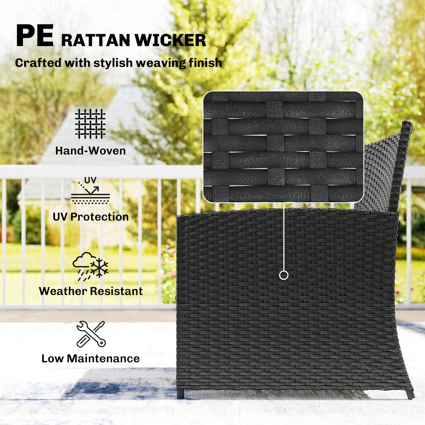 6 Piece Rattan Garden Furniture, Space-Saving Patio Furniture Set with Nesting Tables, Chairs, Stools, Cushions, Black