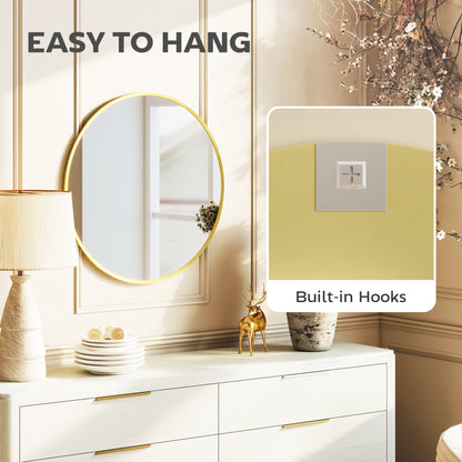 61cm Decorative Wall Mirror for Bedroom Living Room, Modern Round Bathroom Mirror for Home Decor, Gold Tone
