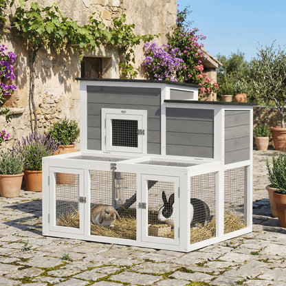 Wooden Rabbit Hutch, Indoor Outdoor Bunny Cage with Waterproof & Openable Roof, Pull Out Tray and Ramp, Guinea Pig Hutch