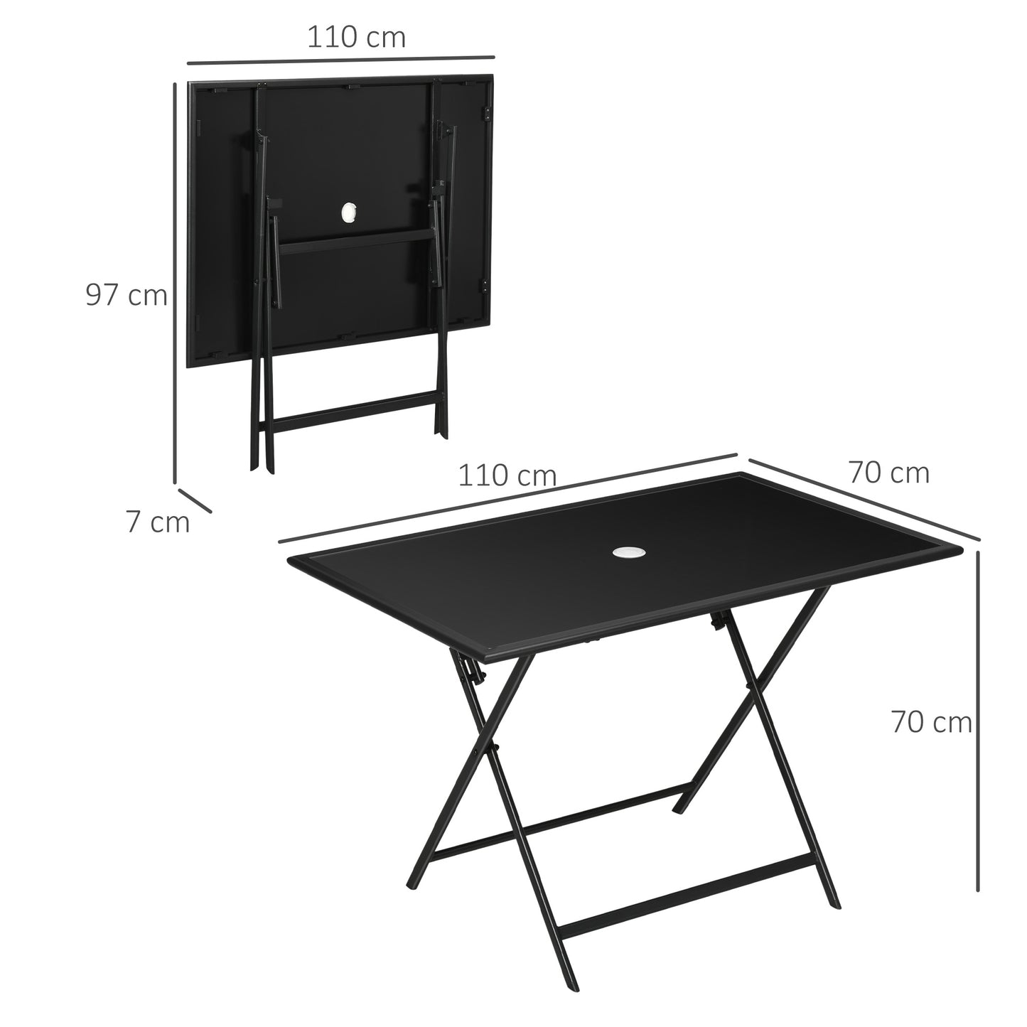 Folding Outdoor Dining Table for 6, Rectangle Garden Table Tempered Glass Top with Parasol Hole for Patio, Balcony, Terrace