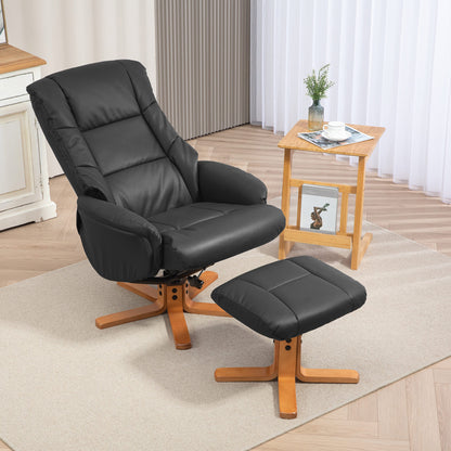 Rocking Recliner Chair with Footstool, PU Leather Recliner Armchair with Wood Base