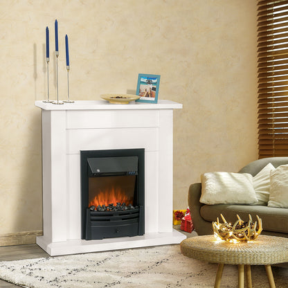 40" Electric Firplace Suites & Mantelpiece w/LED Flames Remote Marble Stone Modern Curved Surround Intelligent Safe Adjustabl
