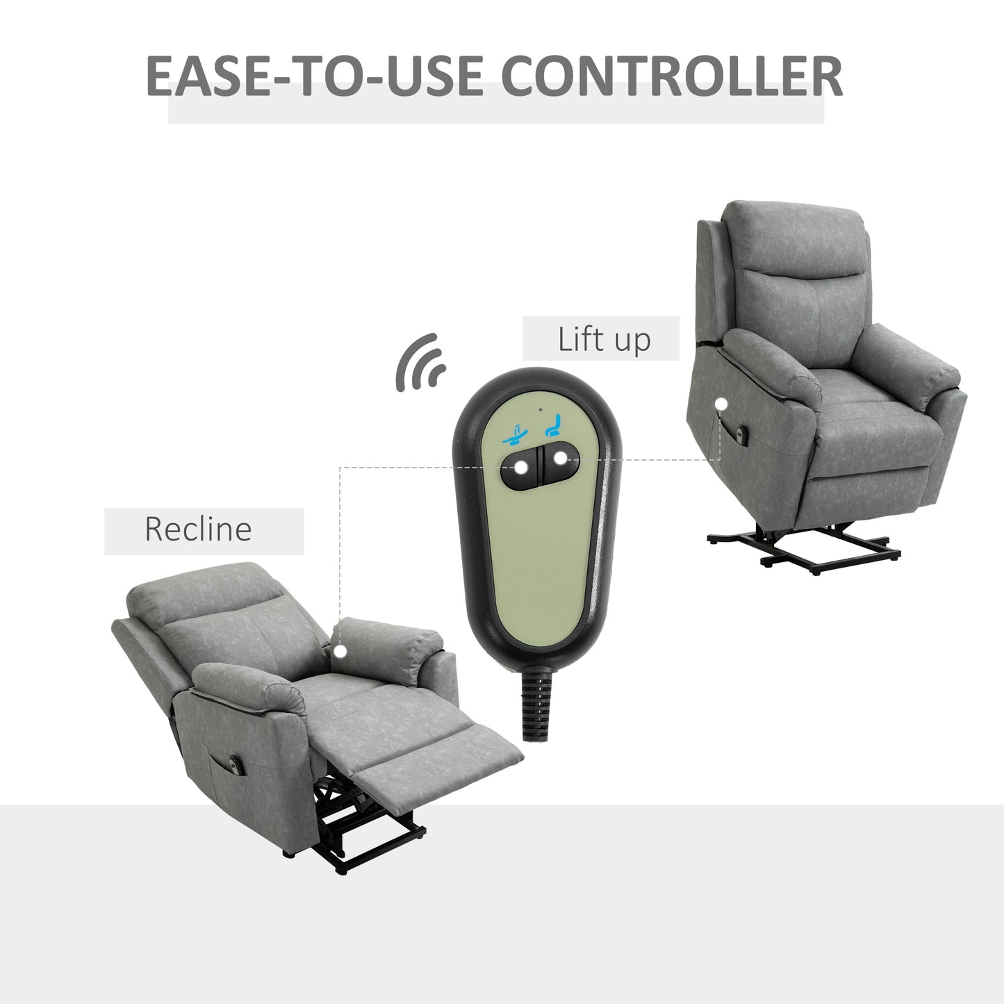 Faux Leather 70° Electric Riser Recliner Chair - Grey