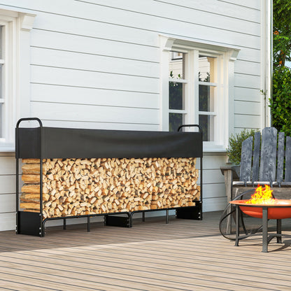 8.5ft Firewood Rack, Heavy Duty Log Storage Holder with Waterproof 600D Oxford Log Cover for Fireplace Fire Pits Outdoor Pati