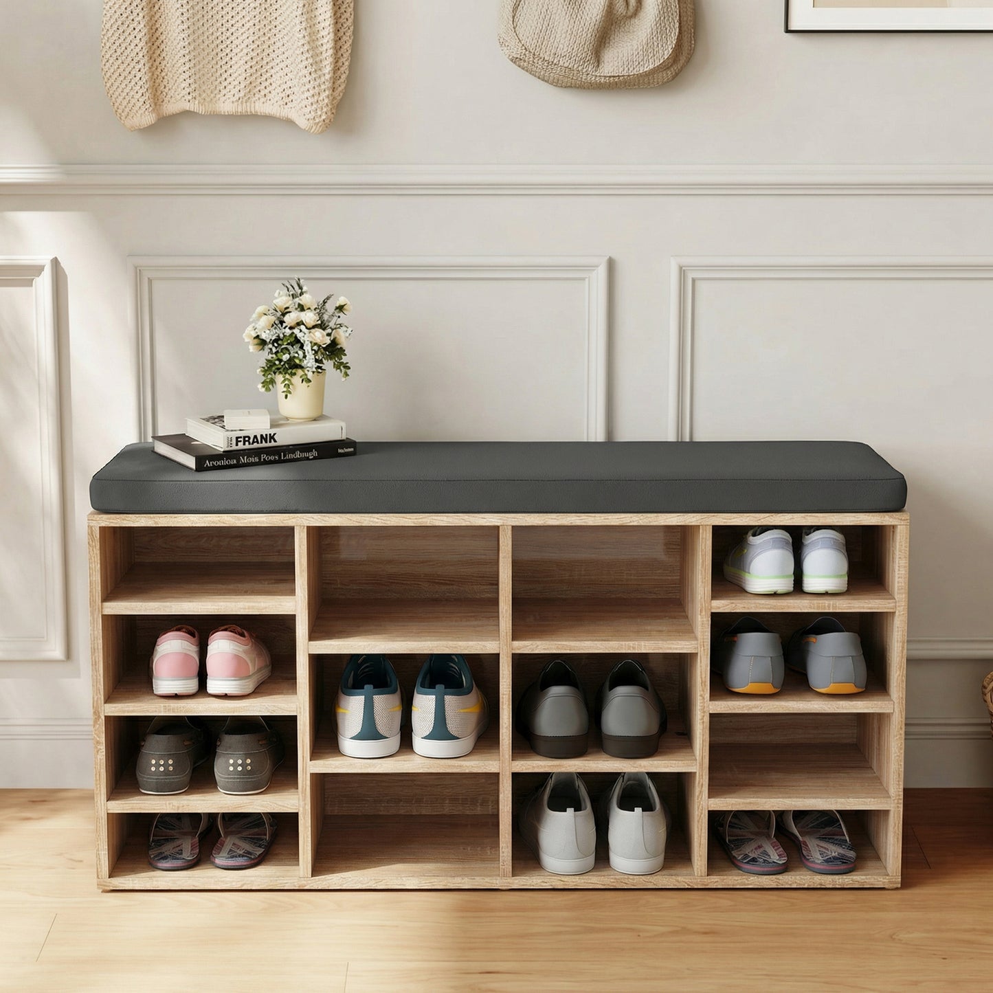 Multi-Storage Shoe Rack w/ 14 Compartments Cushion Moving Shelves Solid Frame Foot Pads Home Office Tidy Organisation Boots T