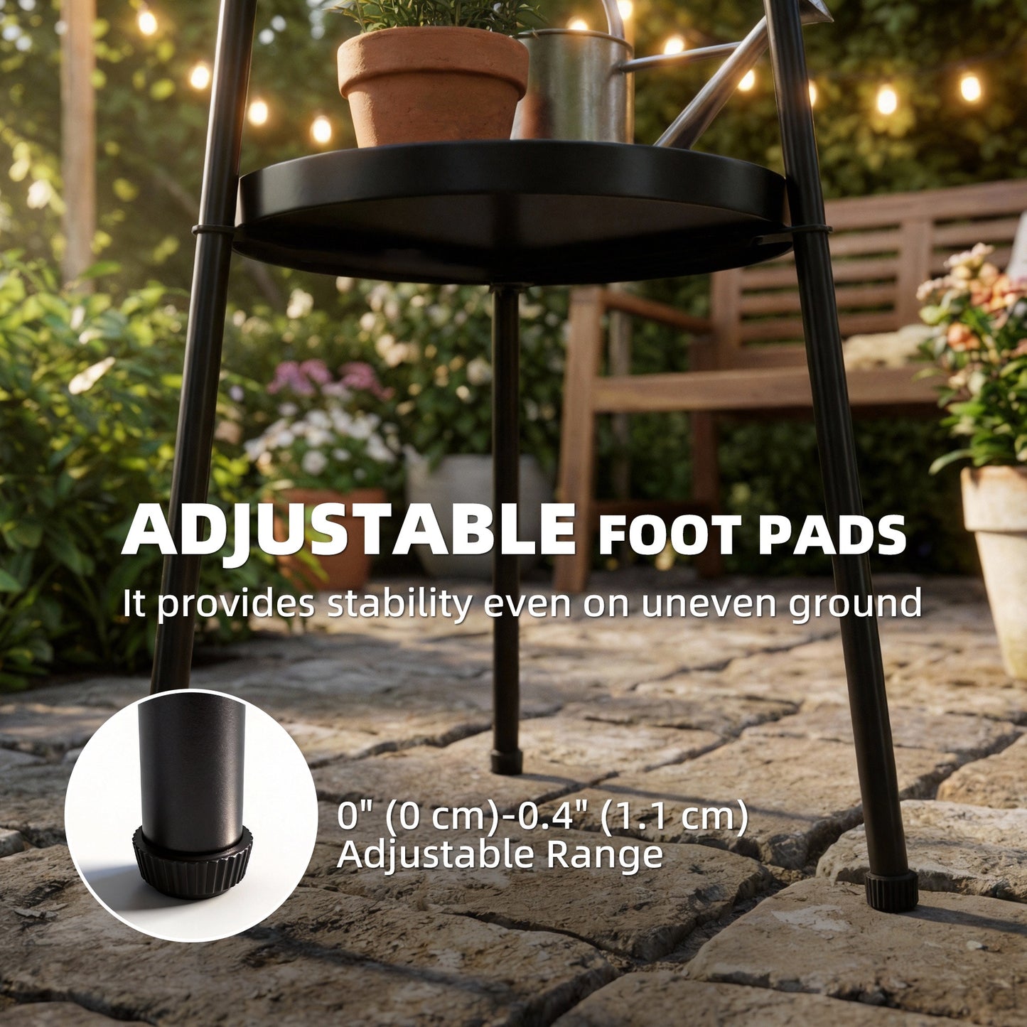 Patio Side Table, 2-Tier Round Coffee End Table for Garden Balcony Living Room Bedroom, Black