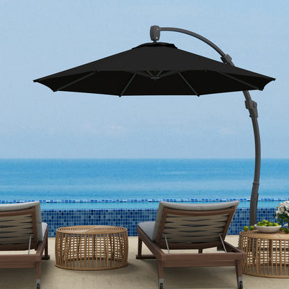 3(m) Garden Cantilever Parasol, Round Overhanging Umbrella with Crank Handle, Cross Base, Aluminium Frame and 360° Rotation