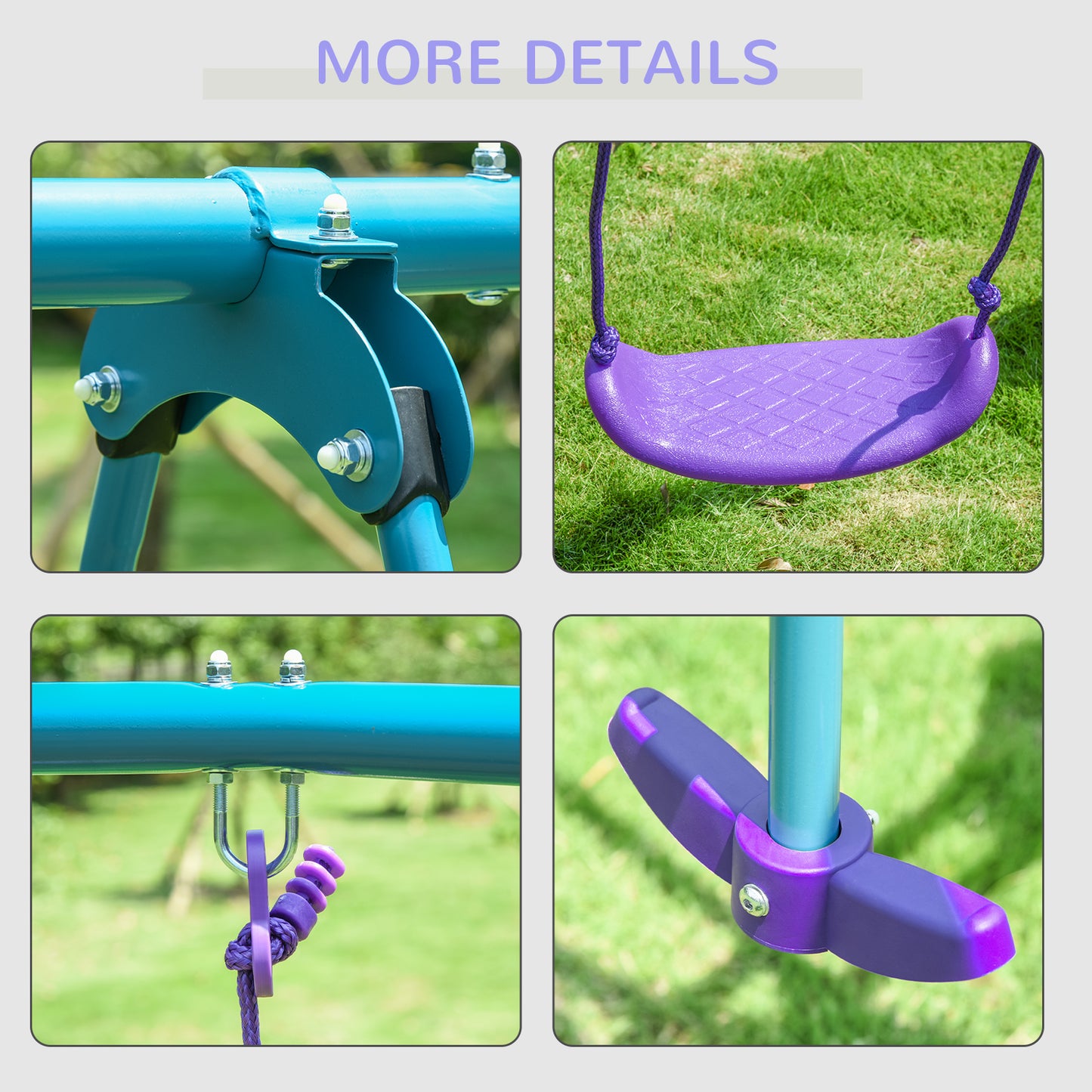 Metal Swing Set, with Seesaw, Adjustable Height, for Ages 3+ Years, Purple