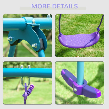 Metal Swing Set, with Seesaw, Adjustable Height, for Ages 3+ Years, Purple