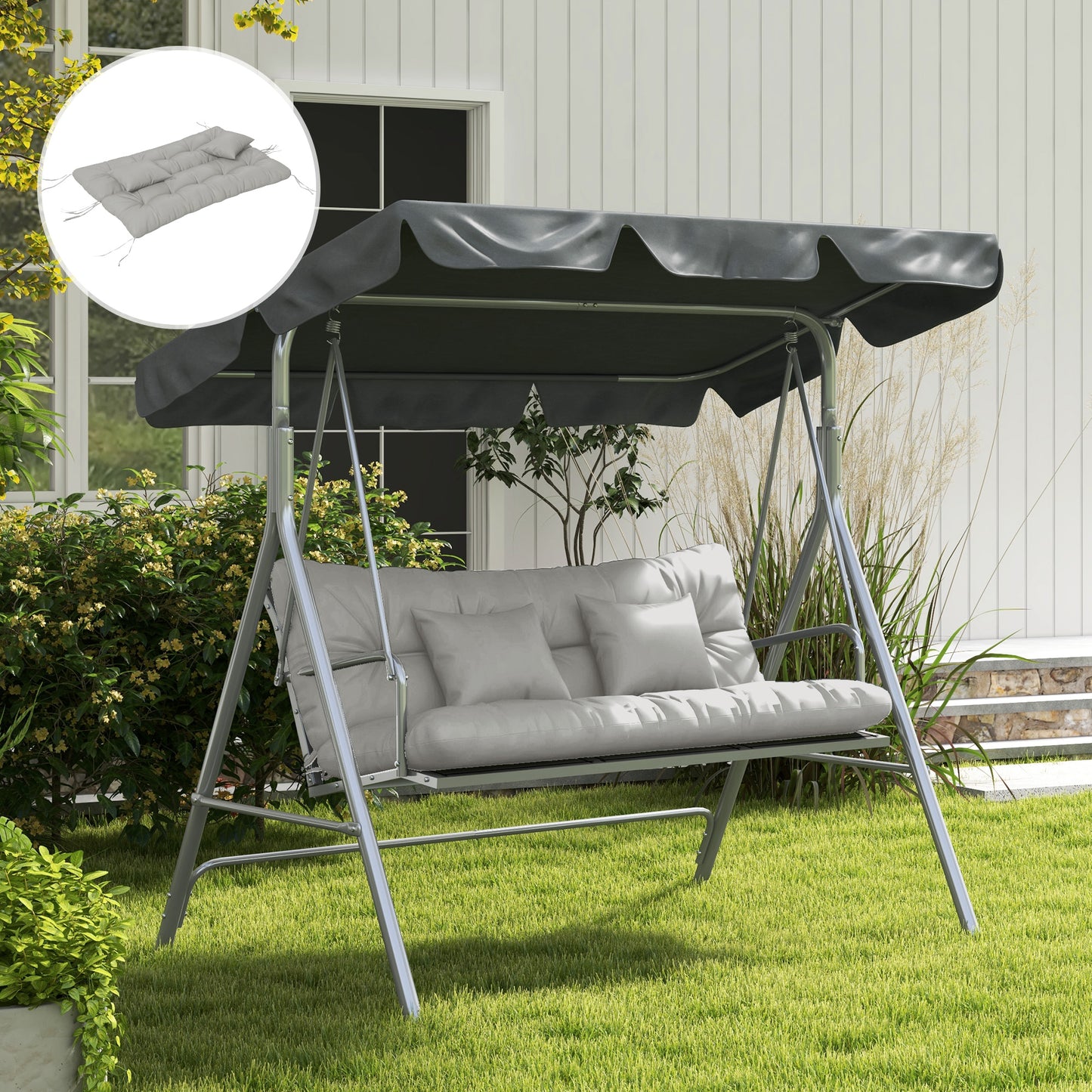 Back and Seat Cushion Replacement with 2 Pillows, Patio Chair Cushions Set with Ties, Light Grey