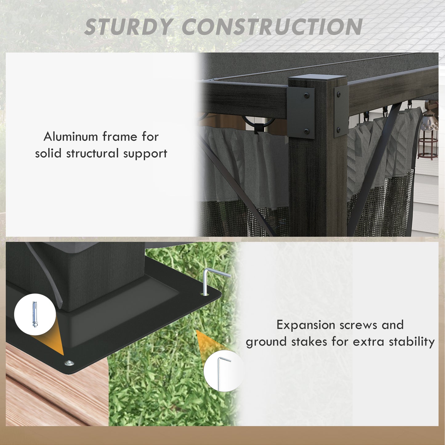 3 x 4m Aluminium Frame Pergola, with Retractable Roof - Dark Grey