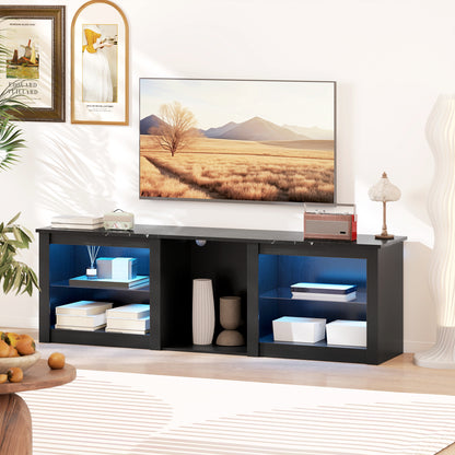 70" TV Stand, with LED Lights and Storage - Black