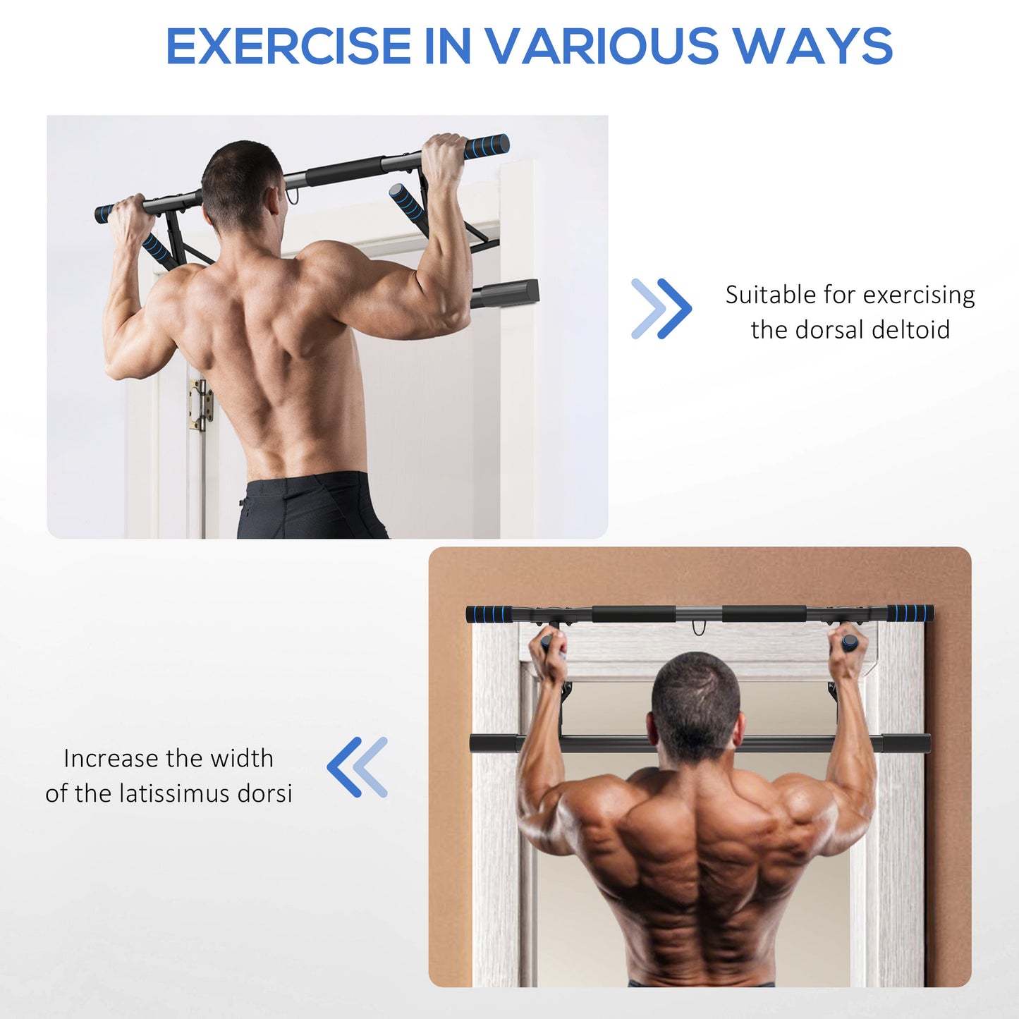 Pull-Up Bar, No-Drilling Chin-Up Bar, Push-Up Stand with Resistance Bands, Padded Handles for Home Gym Exercise, Blue