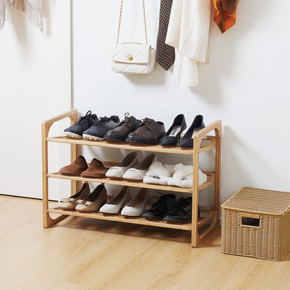 3-Tier Shoe Rack, Bamboo Shoe Storage Organizer with Slatted Shelves