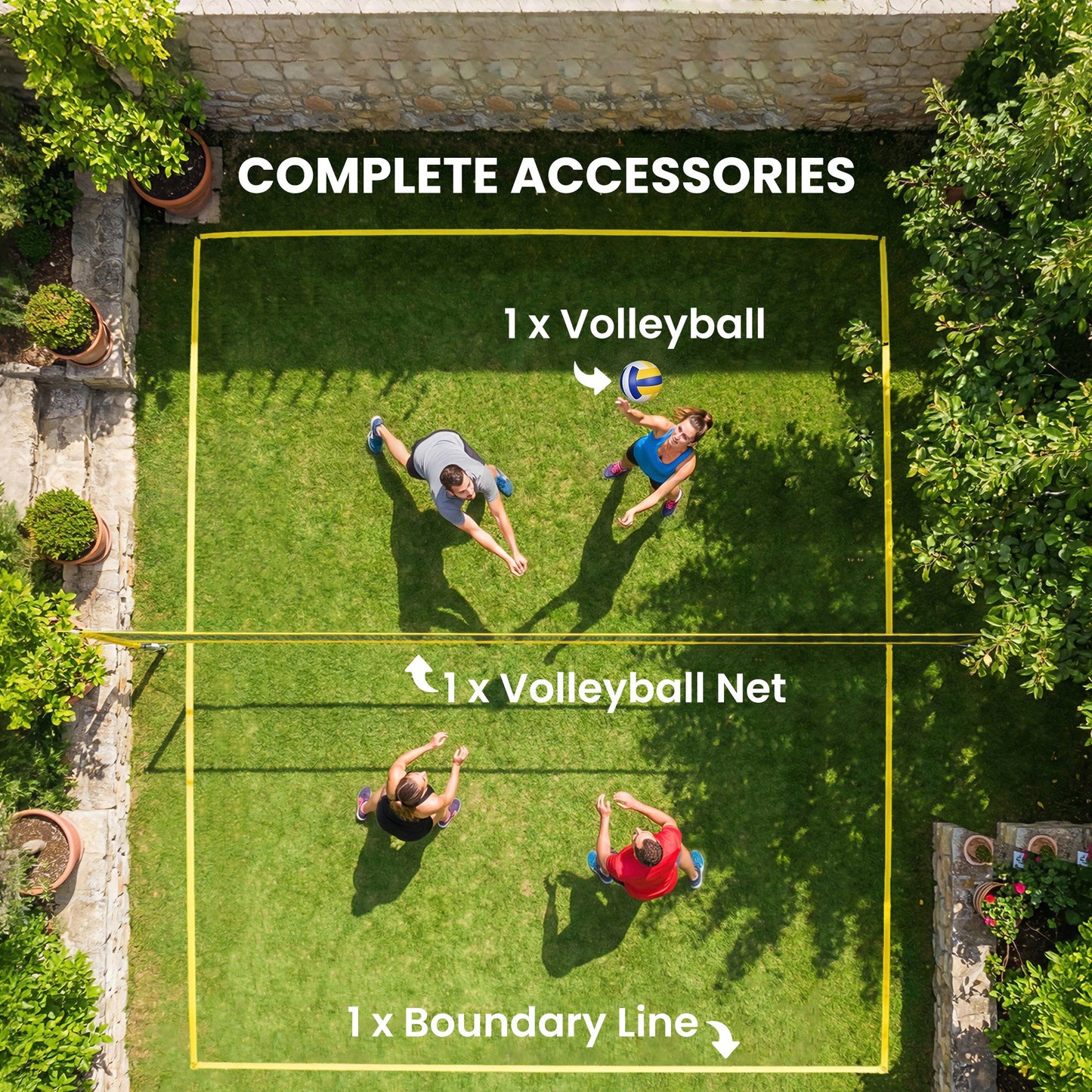 Portable Volleyball Net Set with Adjustable Height Steel Poles, Volleyball, Boundary Line and Carrying Bag for Beach
