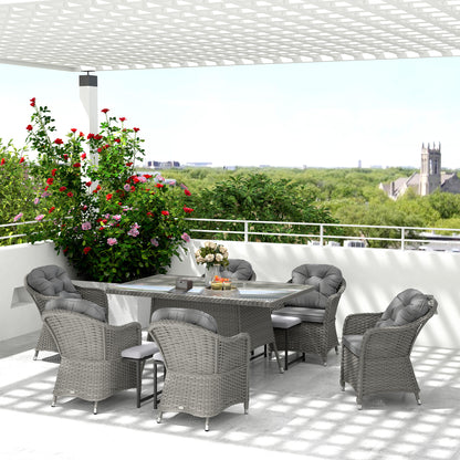 Seven-Piece Rattan Dining Set - Light Grey