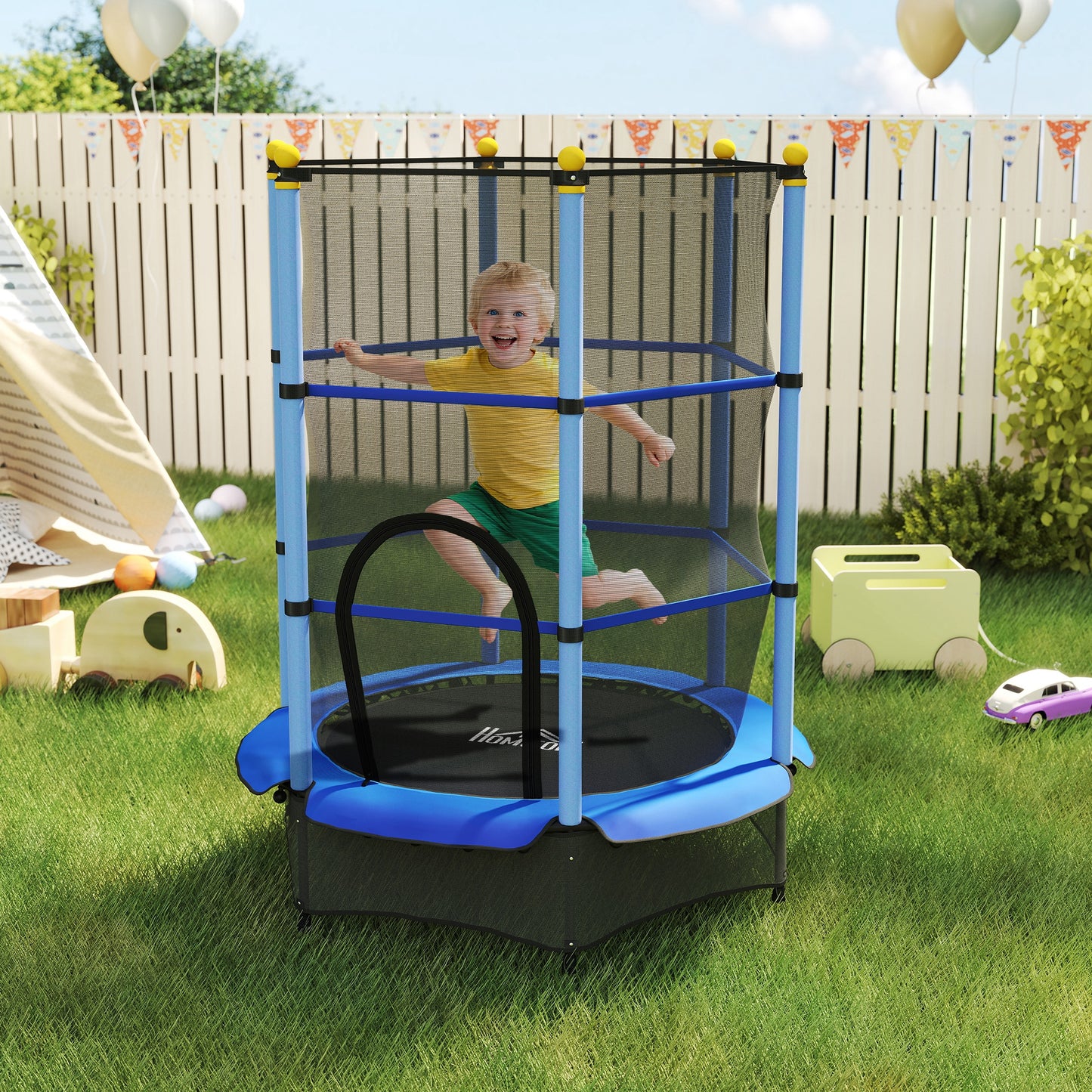 4.6FT/55" Kids Trampoline with Enclosure Net, Outdoor Indoor Use, for Ages 3-10 Years, Blue
