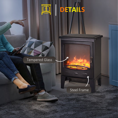 Tempered Glass Casing Electric Fireplace, Freestanding Electric Fire with Realistic Flame Effect, Log Burner